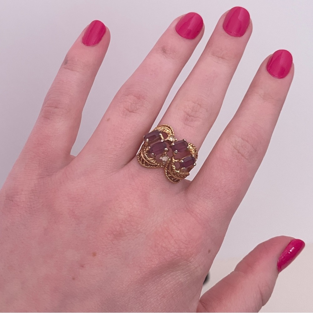 Vintage 18K GOLD Plated Real AMETHYST Stone Holiday Gift Crystal Statement Ring - Picture 3 of 12